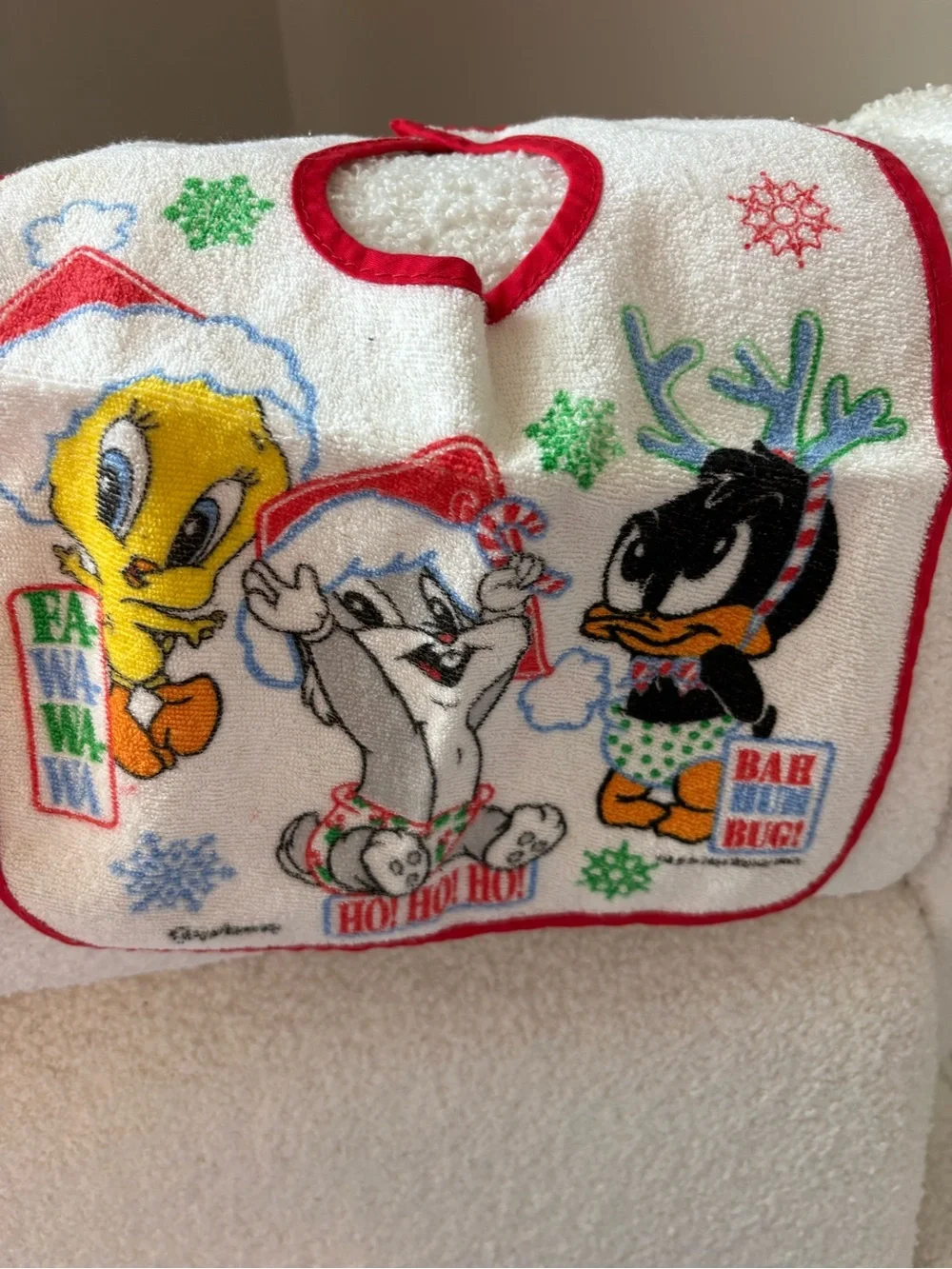 Vintage Gerber Tweety & Sylvester Holiday Baby Bib - Red, Yellow, Black